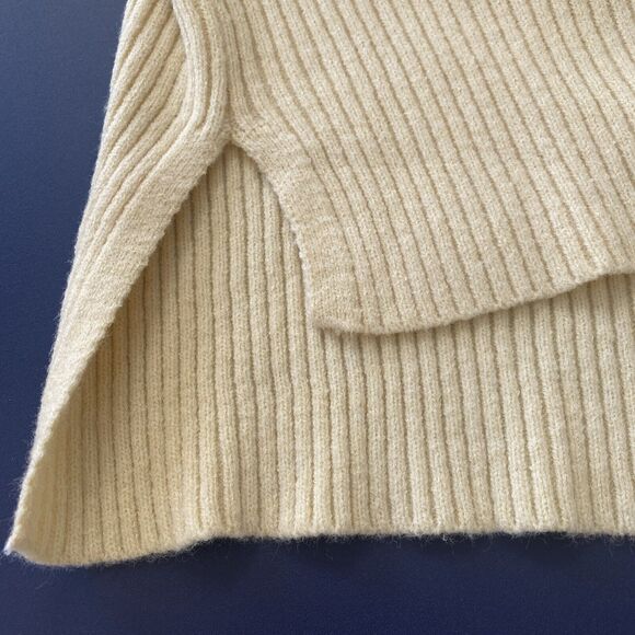 LilluSory Loose Turtleneck Sweater Dress S Oversize Ribbed Knit Slit Pullover - Picture 11 of 11